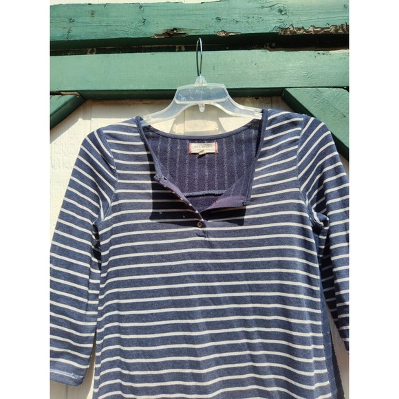 Max Studio Dress Weekend Henley Blue White Striped Roll-tab Sleeves Mini Medium - Picture 5 of 9